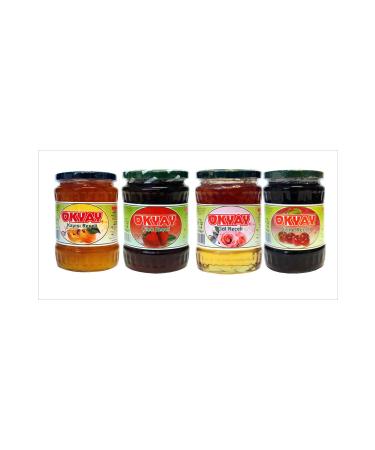 Okyay ADVANTAGE PACKAGE OF 4! (720 GR. SOUR CHERRY STRAWBERRY APRICOT ROSE JAM)
