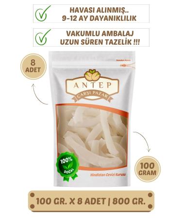 Antep Bazaar Market Dried Coconut Dried Fruit | 100 Gr. X 8 Pieces | VACUUM PACKAGING