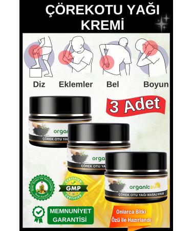 Organicsun Black Cumin Oil Pain Massage Cream Muscle Joint 100 ml X 3 Pieces Black Cumin Oil Cream