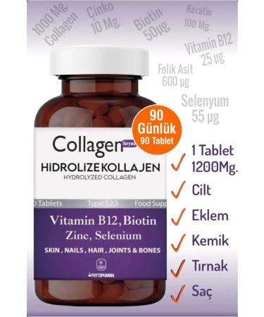 Collagen For You 90 Days_Hydrolyzed Collagen Type 123 Biotin- Keratin-zinc-f. Acid-selenium-b12 - 1200mg 90 Tablets