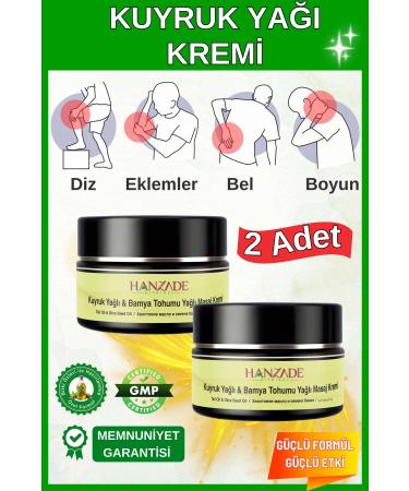 Hanzade Herbal Tail Oil & Okra Seed Oil Pain Massage Cream Muscle Joint 100 ml X 2 Creams