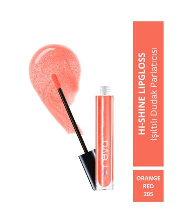 REVA Shiny Lip Gloss - Hi-shine Lip Gloss Orange Red - No: 205 - Vegan & Clean Content