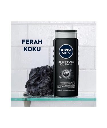 NIVEA MEN Men's Bath and Shower Gel Active Clean 500ml Complete Cleaning Body Face Hair Body Care X3 Pieces - Buy Online on GoSupps.com