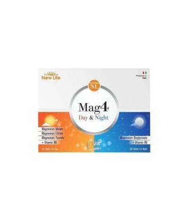 New Life Mag4 Day & Night Magnesium 60 Tablets Citrate - Malate - Taurate - Bisglycinate - Vitamin B6