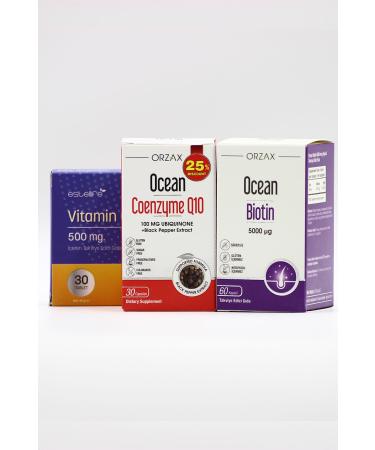 Ocean Coenzyme Q10 - Ocean Biotin 5000 g - Vitamin C 500 mg
