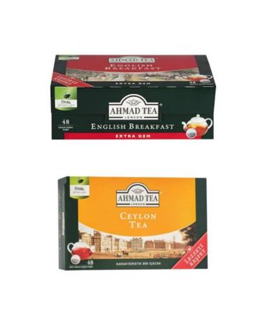 Ahmad Tea Gourmet Teapot Tea Bags - 48cl Ceylon Tea and 48cl English Breakfast (Pure Unscented Ceylon Tea)