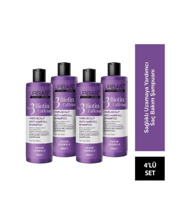Urban Care Expert Biotin And Caffeine Anti-Hair Loss Shampoo 350 ml X 4 - Helps Fast Growth - Vegan