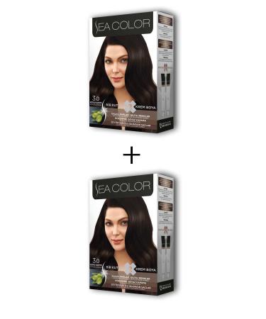 Sea Color 2X2 Tube Cream Hair Dye Set Dark Brown No:3.0