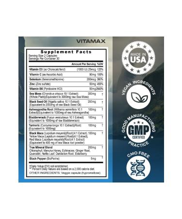 Vitamax Sea Moss Maca Black Seed Oil Ashw. Bladderwrack Turmeric 60 Capsules - Buy Online on GoSupps.com