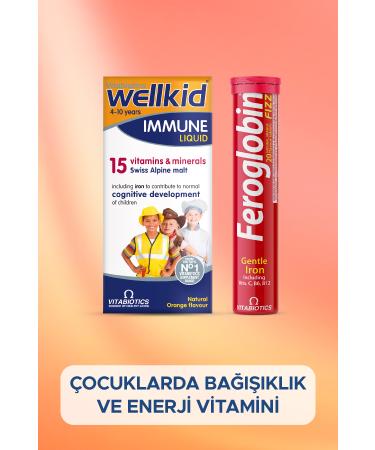 Vitabiotics Immune Liquid Feroglobin Fizz Children's Vitamin Iron Vitamin Supplement