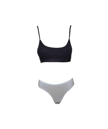 Skygo Padded Rope Suspender Half Undershirt Bustier Panty Set Black White