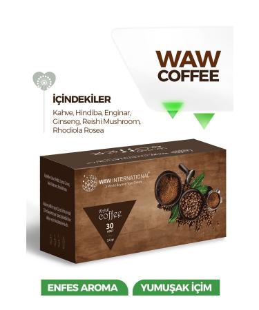 waw international Natural Coffee Enriched with Chicory Ginseng and Reishi Mushroom 1 Month (30 sachets)