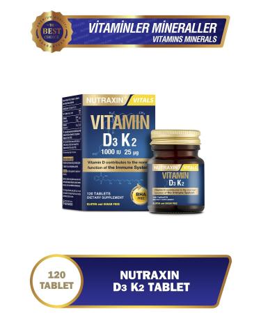 Nutraxin D3K2 120 Tablets - 1000 IU vitamin D3 25 mcg vitamin K2