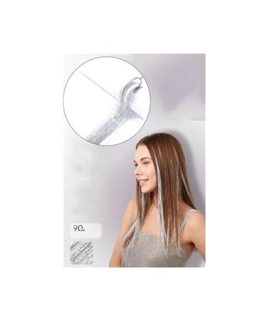 akna Hair Tinsel Silver Glitter Hologram 90 cm Hair Tinsel - ANK9560-2468