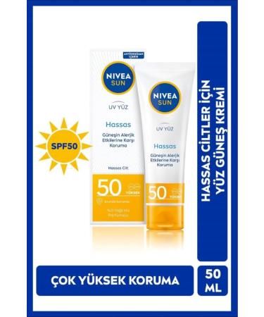 NIVEA SUN Sensitive Face Sun Cream 50ml Sensitive and Allergic Skin SPF50 High Protection UVA UVB Protection
