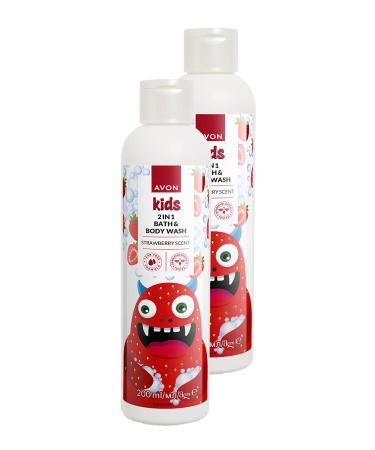 Avon Kids 2 in 1 Strawberry Scented Bath and Body Wash for Children 200 Ml. Set of Two