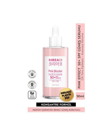evdeucuz KoreaCo Blocker Pink 0 Pure SPF 50+ Tone Equalizer High UVB+UVA Protection 50ml Sun Serum