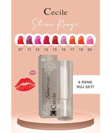 Cecile Shine Rouge Lipstick Series Shiny and Moist Full Lips Lipstick Set 9
