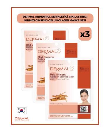 Dermal Purifying Cooling Firming Red Ginseng Essence Collagen Mask 23gr 3 Pieces