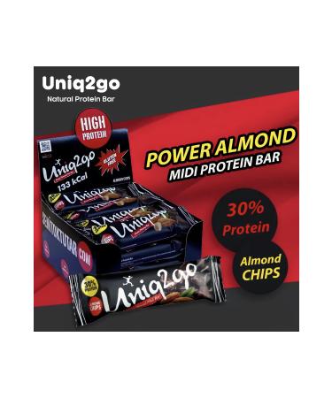 Uniq2go Power Almond Midi 16-Piece Box 38gr (0 Protein) Almond Piece Natural Protein Bar - Buy Online on GoSupps.com