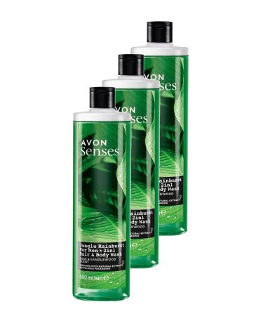Avon Senses Sage and Sandalwood Scented Men's Hair and Body Shampoo 500 Ml. Triple Set