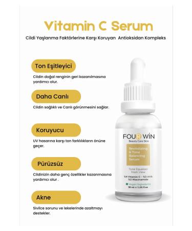 Four Win Brightening & Color Equalizing Vitamin C Serum (4% Vitamin C 3% Aha 2% Niacinamide) 30 ml - Buy Online on GoSupps.com