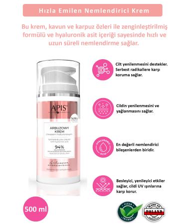 Apis Natural Cosmetics Moisturizing Cream Watermelon & Hyaluronic Acid Spf 15 - 100ml