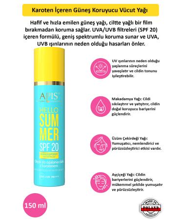 Apis Natural Cosmetics Sun Protection Carotene Body Oil Spf 20 - 150ml