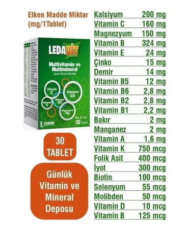 DermoExpress Ledavit Multivitamin Mineral 30 Tablets (CALCIUM MAGNESIUM ZINC IRON ETC.) 3 Boxes - Buy Online on GoSupps.com