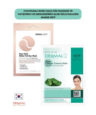Dermal 3 Layer Rose Eye Mask and Soothing Moisturizing Aloe Extract Collagen Mask Set