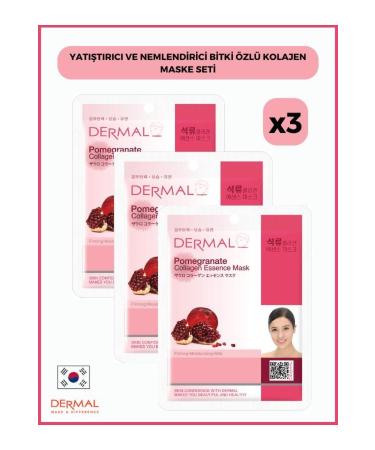Dermal Firming Moisturizing and Softening Pomegranate Extract Collagen Mask 23 gr 3 Pieces