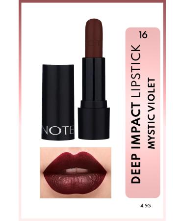 Note Cosmetics Deep Impact Lipstick Creamy Texture Semi-Glossy Lipstick 16 Mystic Violet - Claret Red