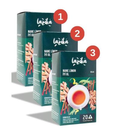 LAZIKA (SET OF 3) Mint Lemon Protection Tea 20 Pyramid Bags