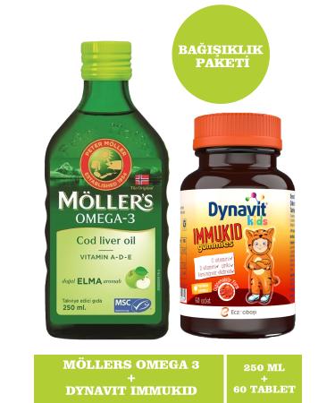 Mollers Omega 3 Natural Apple Flavored Fish Oil Syrup 250 ml + Dynavit Kids Immukid 60 Gummies