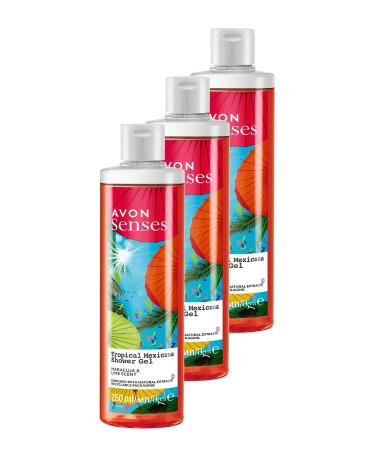 Avon Tropical Mexicana Passion Fruit and Lemon Scented Shower Gel 250 Ml. Set of Three