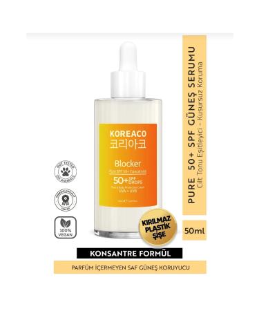 evdeucuz KoreaCo Blocker 0 Pure SPF 50+ Water Resistant High UVB+UVA Protection 50ml Sun Serum