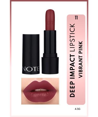 Note Cosmetics Deep Impact Lipstick Creamy Texture Semi-Glossy Lipstick 11 Vibrant Pink - Red