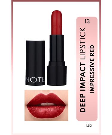 Note Cosmetics Deep Impact Lipstick Creamy Texture Semi-Glossy Lipstick 13 Impressive Red - Red