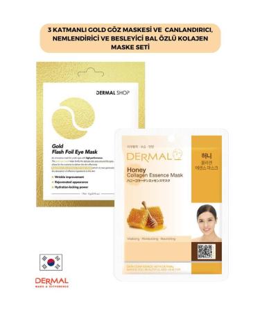 Dermal 3 Layer Gold Eye Mask and Revitalizing Moisturizing and Nourishing Honey Essence Collagen Mask Set