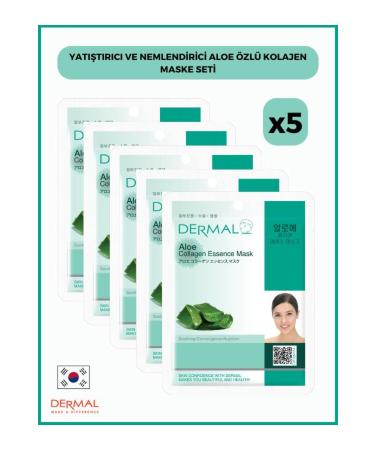 Dermal Soothing and Moisturizing Aloe Essence Collagen Mask 23 Gr 5 Pieces