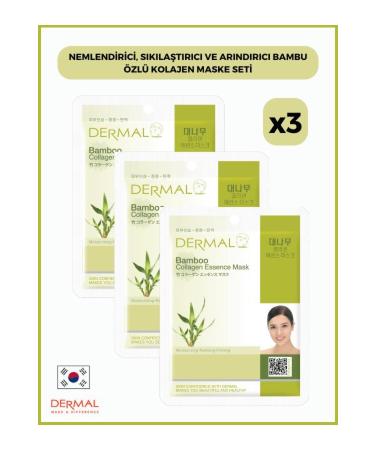 Dermal Moisturizing Firming and Purifying Bamboo Extract Collagen Mask 23gr 3 Pieces