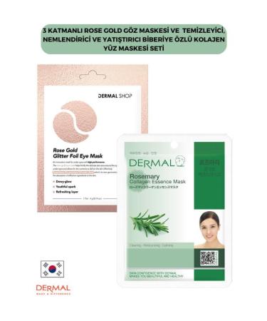 Dermal 3 Layer Rose Gold Eye Mask Cleansing Moisturizing and Soothing Rosemary Extract Collagen Mask