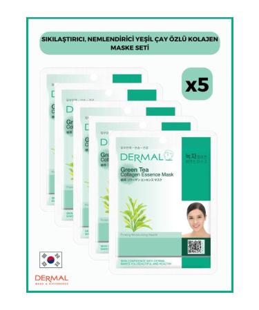 Dermal Firming Moisturizing Green Tea Extract Collagen Mask 23gr 5 Pieces