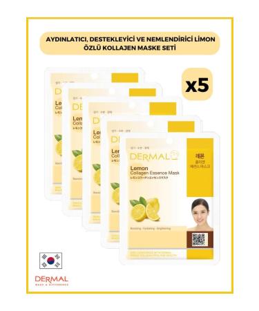 Dermal Brightening Supportive and Moisturizing Lemon Essence Collagen Mask 23 Gr 5 Pieces