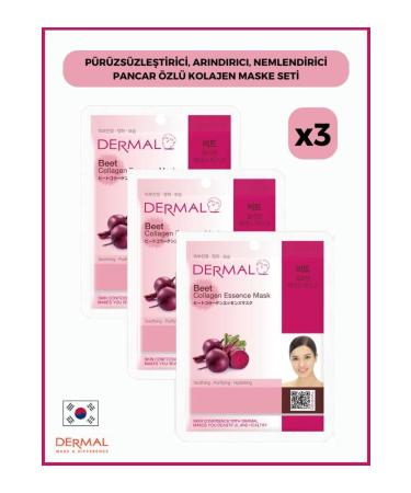 Dermal Smoothing Purifying Moisturizing Beetroot Extract Collagen Mask 23 Gr 3 Pieces
