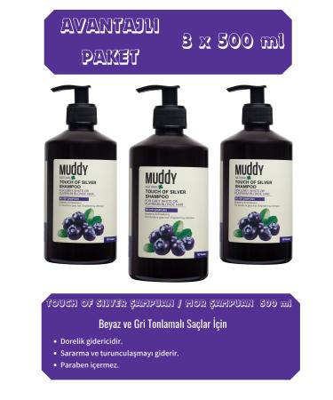 Muddy Dark Purple Shampoo Touch Of Silver Shampoo 500 ml x 3