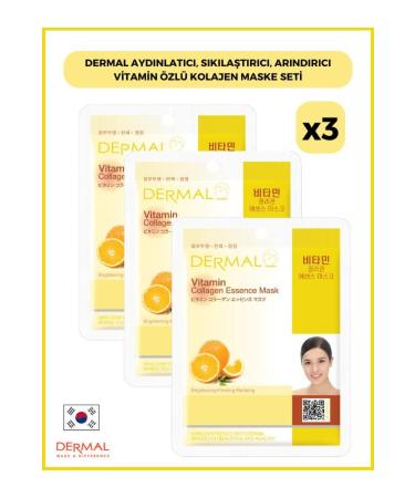 Dermal Brightening Firming Purifying Vitamin Essence Collagen Mask 23gr 3 Pieces
