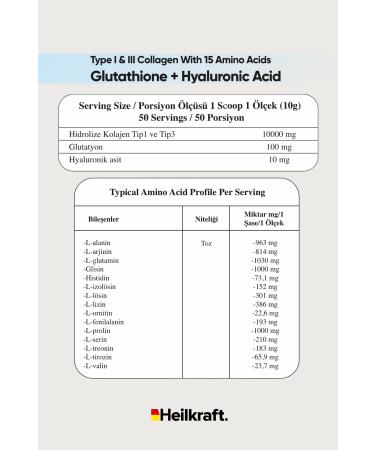Heilkraft 0 Hydrolyzed Collagen Glutathione Hyaluronic Acid and 15 Amino Acid Food Supplement 50 Days - Buy Online on GoSupps.com