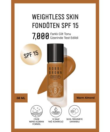 Bobbi Brown Weightless Skin 24 Hour Liquid Foundation SPF15 - Natural and Matte Finish - Warm Almond - 30 ml