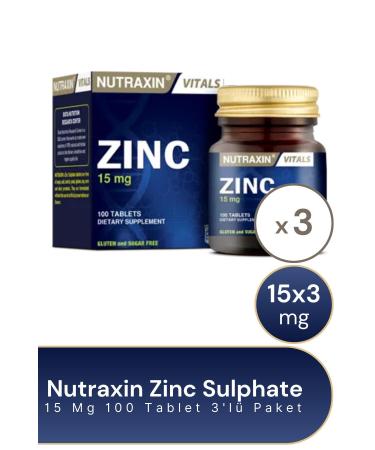 Nutraxin Zinc Sulphate 15 Mg 100 Tablets 3 Pack